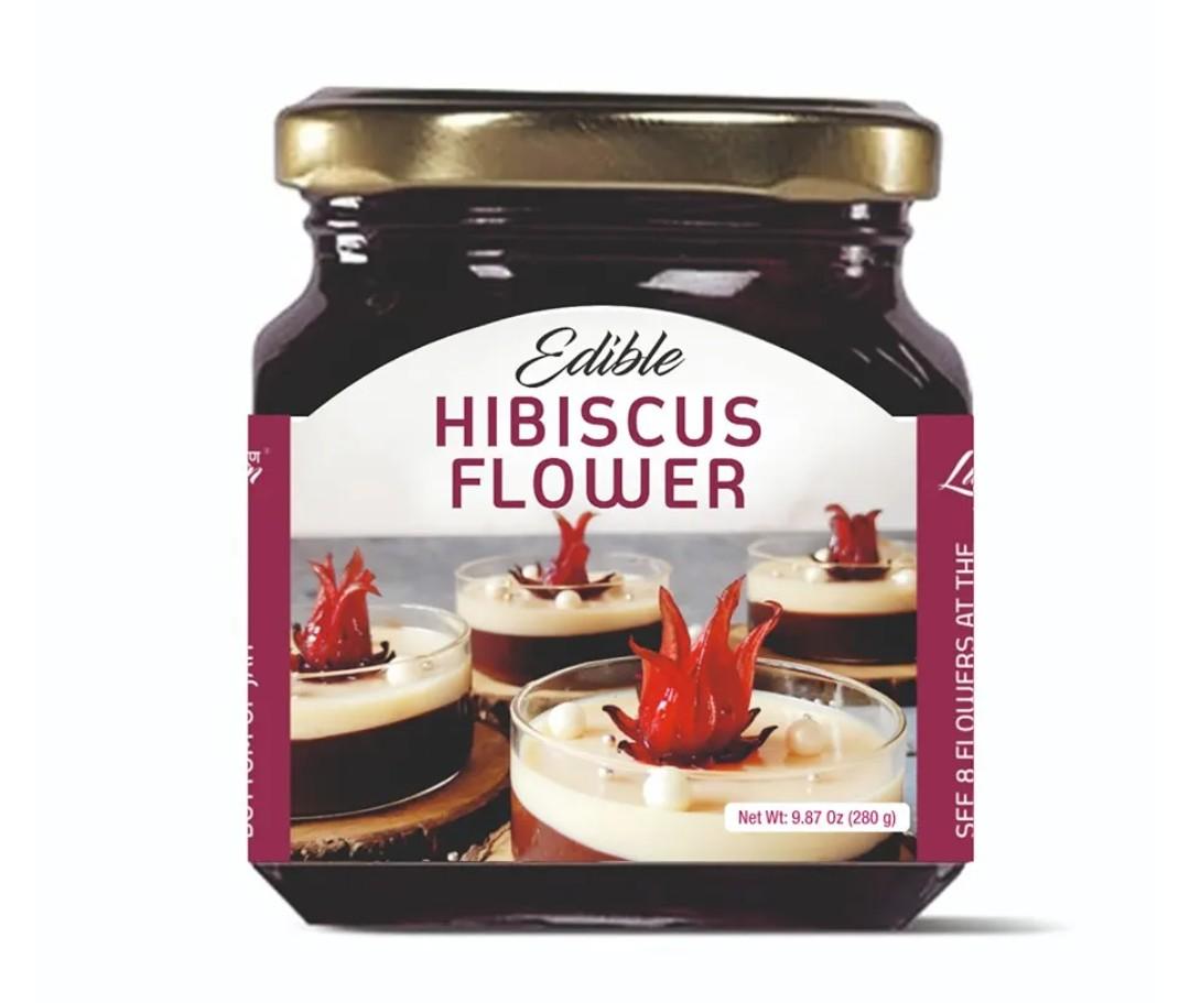 Pack Of 8 Edible Hibiscus Flowers Packed In Glass Jar, Dessert Topping, 100% Natural with NO Artificial Color & NO Preservatives, 250G, 8 Flowers, Best By DEC 2026