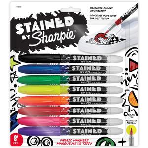 Sharpie Stained Fabric Markers, Brush Tip, Assorted Colors, 8 Count