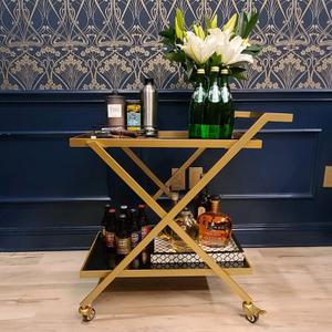 Crofy Gold Bar Cart for The Home, No Screws Assembly Bar Cart, 2-Tier Snack Cart with 2 Black Tempered Glass Shelves, PortableBar Cart with 2 Lockable Wheels