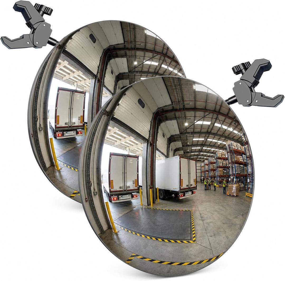 2 Pcs 17.3 Inch Acrylic Convex Mirror, Adjustable Clamp Mount