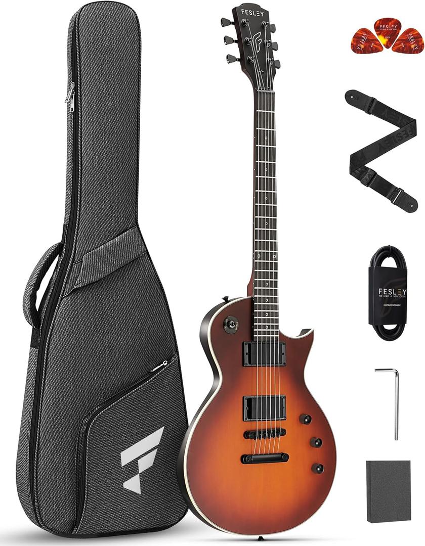 Fesley 39" LP Electric Guitar Kit:Full Size Solid Body Electric Guitars for Beginners with Humbucker Pickups,Poplar Body,Mahogany Neck,22 Frets,6 String Guitar with Gig Bag,Cable,FLP350,Matte,Sunburst