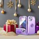 IDweel for iPhone 15 Case with Screen Protector + 360Ring Holder Stand + Camera Lens Protector,2 in 1 Shockproof Slim Fit Hybrid Heavy Duty Hard PC Cover Soft Silicone Bumper Full Body Case,Purple