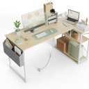 TIQLAB L-Shaped Computer Desk with Power Outlets - Reversible Shelves, 47 Inch Gaming & Study Desk in Beige