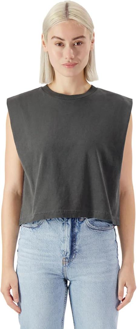 American Apparel Women's Heavyweight Cotton, Boxy, Cropped, and Garment Dyed Muscle T-Shirt, Size M