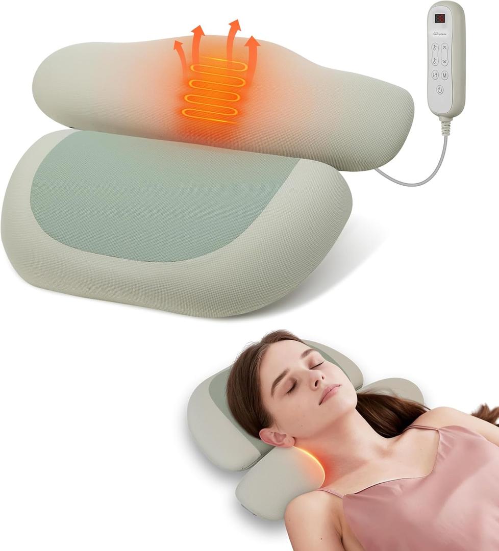 Neck Massager with Heat, Cordless Rechargeable Neck Traction Massage Pillow with Air Compression, FSA Eligible,Neck Stretcher Pillow, Digital Display Remote, Ergonomic Cervical Support for Home Office