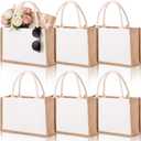 SOUJOY 6 Pack Burlap Tote Bags, Reusable Jute Gift Bags with Handles, Water Resistant Beach Bag, 14.7" x 9.8" x 4.5" Canvas Grocery Shopping Bag for Bridesmaid, DIY, Shopping, Wedding, Christmas