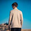 ZVX Men's Solid Color Knitted Cardigan Sweater Fall and Winter Large V-Neck Top, Lapel Versatile Casual Cardigan Sweater Light Khaki XX-Large (Beige, XXL)