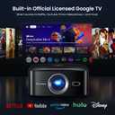 1500 ANSI Official Licensed Google TV Smart Projector, HAPPRUN 4K Full HD Home Theater with Auto Focus, Dolby Sound, Wi-Fi Bluetooth, Built-in Apps, Compatible with Phone & PC, Indoor & Outdoor Use