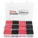 220 Pcs Heat Shrink Tubing Kit-3:1 Ratio Adhesive Lined,Marine Grade Shrink Wrap, Industrial Heat-Shrink Tubing (Black,Red)