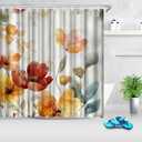 Red Oranage Floral Shower Curtain, 72"W x 72"L