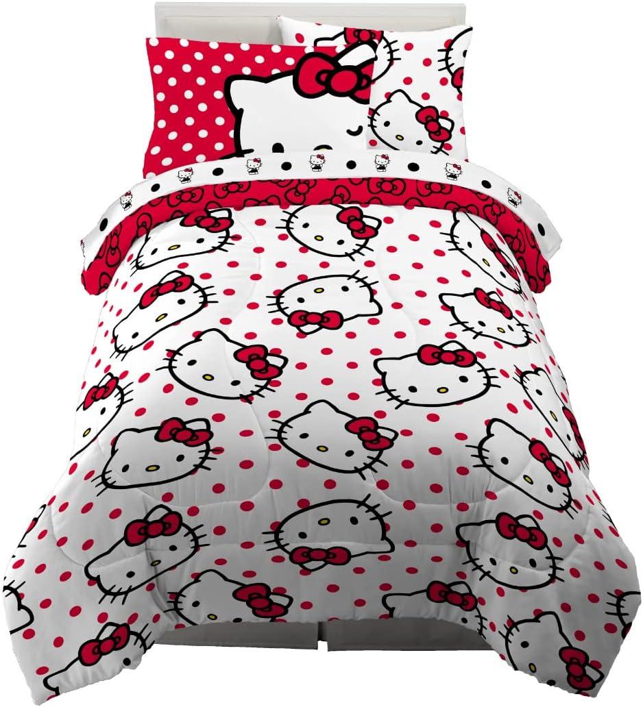 Franco Collectibles Hello Kitty Polka Dot Bedding 5 Piece Super Soft Comforter and Sheet Set with Sham, Twin, (Official Licensed Product)