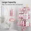 Liuoud 5 Pack Shower Caddy Organizer Rack Shelf for Inside Shower, Adhesive Bathroom Wall Storage Basket Rustproof Stainless Steel Shampoo Holder, Girly Bathroom Accessory Decor Set, Pink