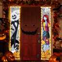 Jack Sally Lighted Banners Porch Signs Halloween Decor Christmas Nightmare Hanging Banner Halloween Decorations Outdoor Horror Poster for Indoor Before Party Wall Art Wallpaper Lights