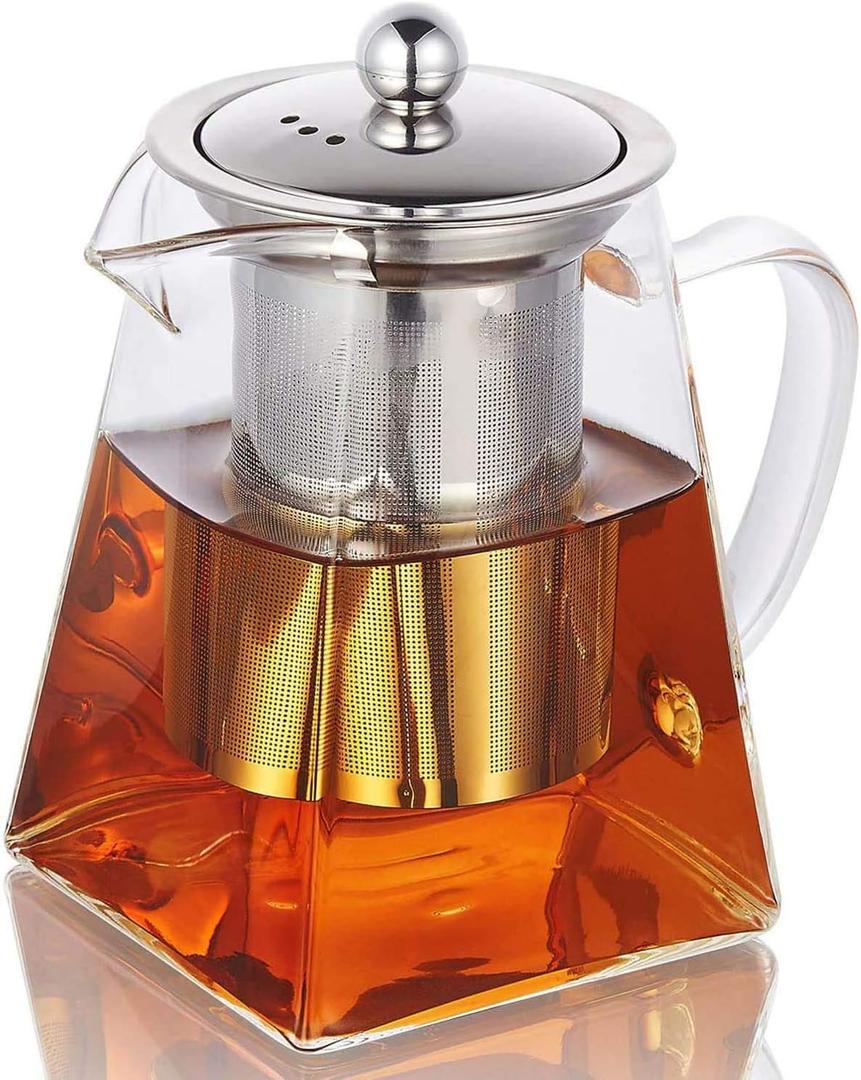 11.8oz Glass Teapot with Infuser, Borosilicate Glass Tea Kettle for Loose Leaf Tea, High Borosilicate Clear Glass Tea Pots for Loose Leaf Tea and Blooming Tea, Stovetop Save (350ML)