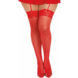 2 x Dreamgirl Women's Lace Top Fishnet Thigh High Hosiery, Red, One Size Queen