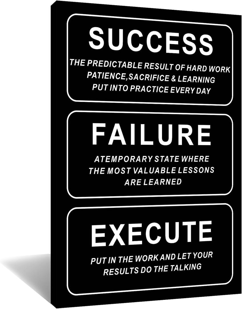 Motivational Canvas Wall Art Inspirational Entrepreneurs Quote Poster Inspiring Success Failure Execute Motto Picture Print for Living Room Office Workplace Stretched and Framed [24''W x 36''H]