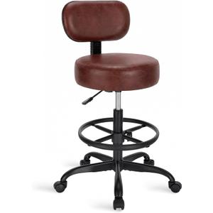 SUPERJARE Drafting Chair with Backrest, Adjustable Foot Rest Rolling Stool | Multi-Purpose Shop Stool, Drafting Stool, Office Desk Chair, Bar Stools with Thick Seat Cushion for Home Kitchen,Rustic Brown 