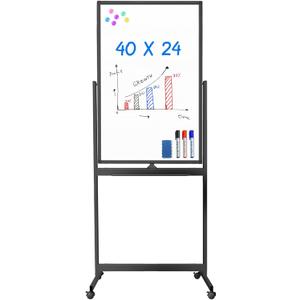 maxtek Magnetic Mobile White Board, 40 x 24 Double Sided Dry Erase Board Rolling Whiteboard, Aluminum Frame Standing Whiteboard on Wheels for Home Office Classroom (40 x 24 Black)
