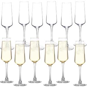 Champagne Glasses, Set of 12 Champagne Flutes with Unique Shape, Long Stem Sparkling Wine Glasses for Party, Restaurant, Bar, Wine Toasting, Clear