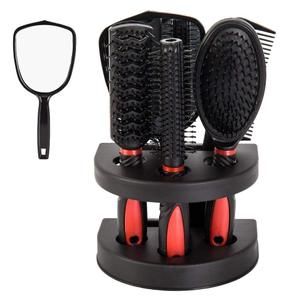 Set of 5 Hair Combs Set Professional Salon Hair Cutting Brushes Sets Salon Hairdressing Styling Tool Mirror And Holder Stand Set Dressing Comb Kits for (Red)