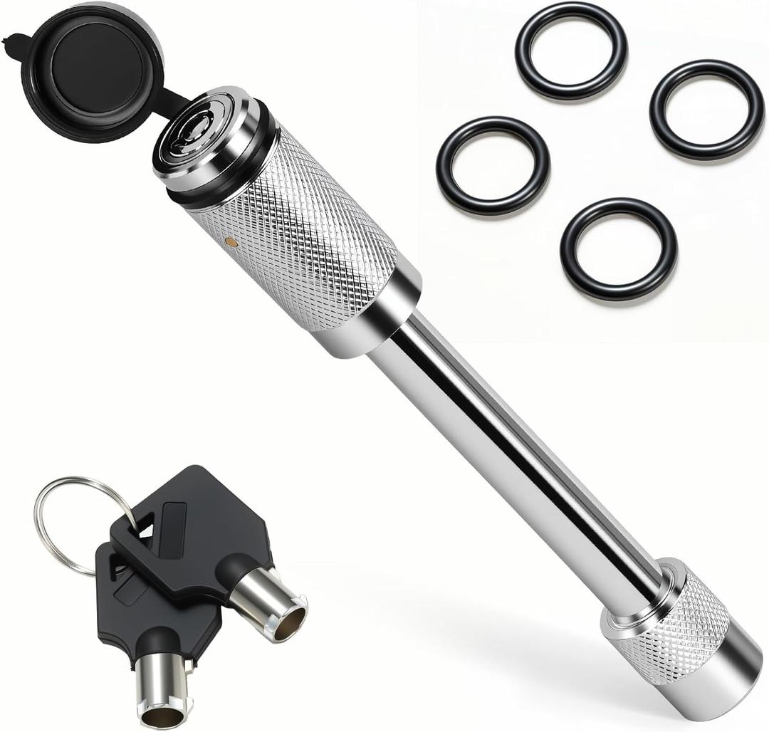 Premium Trailer Hitch Pin Lock for Class III/ IV 2.5 & 3 Inch Receiver - 5/ 8” Diameter, Anti Theft Hitches Accessories, Anti Rattle Tongue Locking for Truck, Boat, RV Trailers (Silver, 4 Inch Length)