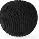 Pouf Ottoman Stuffed Round Modern Foam Filled Foot Rest Poufs for Living Room Chair Decorative 20 X 14 Inches Boho Relax Stool for Wedding Christmas Party, (Black, 20 Inch)