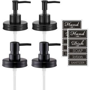 Regular Mouth Plastic Mason Jar Soap Dispenser Pumps and Lids- Rust-Proof Mason Jar Accessories Rustic Farmhouse Kitchen Counter Top Bathroom Decor and Organization - 4 Pack