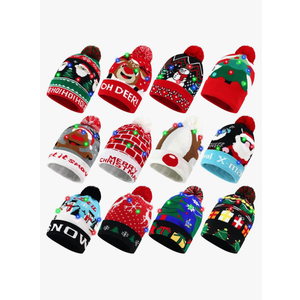 15PCS Light Up Christmas Hat, Christmas Beanie Knit Hats for Adults Family Men Women,Xmas Christmas New Years Holiday Party Winter Snow Sweater Hats Decorations, Free Size