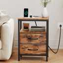 OLIXIS Nightstand with Charging Station, Bedside Table with USB Ports & Type-C, 2 Fabric Drawers Night Stand with Open Shelf, Compact End Table for Bedroom, Rustic Brown, 15.7"Dx11.8"Wx23.6"H
