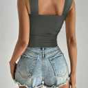 REORIA Womens Sexy Square Neck Double Lined Mesh Sheer Ruched Crop Going Out Tops Y2k Trendy Cute Tank Top Summer Outfits (Gray, S)
