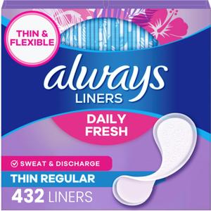 Always Panty Liners for Women Daily Liners, Regular Absorbency, Unscented, 216 Count x 2 (432 Total)