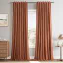 Joywell Linen Terracotta Full Blackout Curtains 108 Inch Extra Long 2 Panels Set for Bedroom Living Room,Back Tab Rod Pocket Room Darkening Thermal Insulated Black Out Window Drapes,52x108 Inches