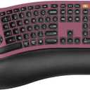 ProtoArc Ergonomic Wireless Keyboard Mouse, EKM01 Plus Full Size Ergo Bluetooth Keyboard Mouse Combo, Split Design, Wrist Rest, Multi-Device, Rechargeable, for Windows/Mac OS - Wine Red