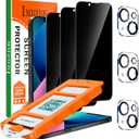 IMBZBK [Auto-Dust Removal] 3 Pack Privacy Screen Protector for iPhone 13 Anti Spy Private Accessories, Case Friendly Film, Military Grade Tempered Glass 3 Camera Lens Protector