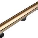 Linear Shower Floor Drain, Brushed Gold 24 Inch 304 Stainless Steel Bathroom Drains Kit, Rectangular Shower Trench Drain with Reversable Tile-in Pattern Drain Cover & Hair Catcher