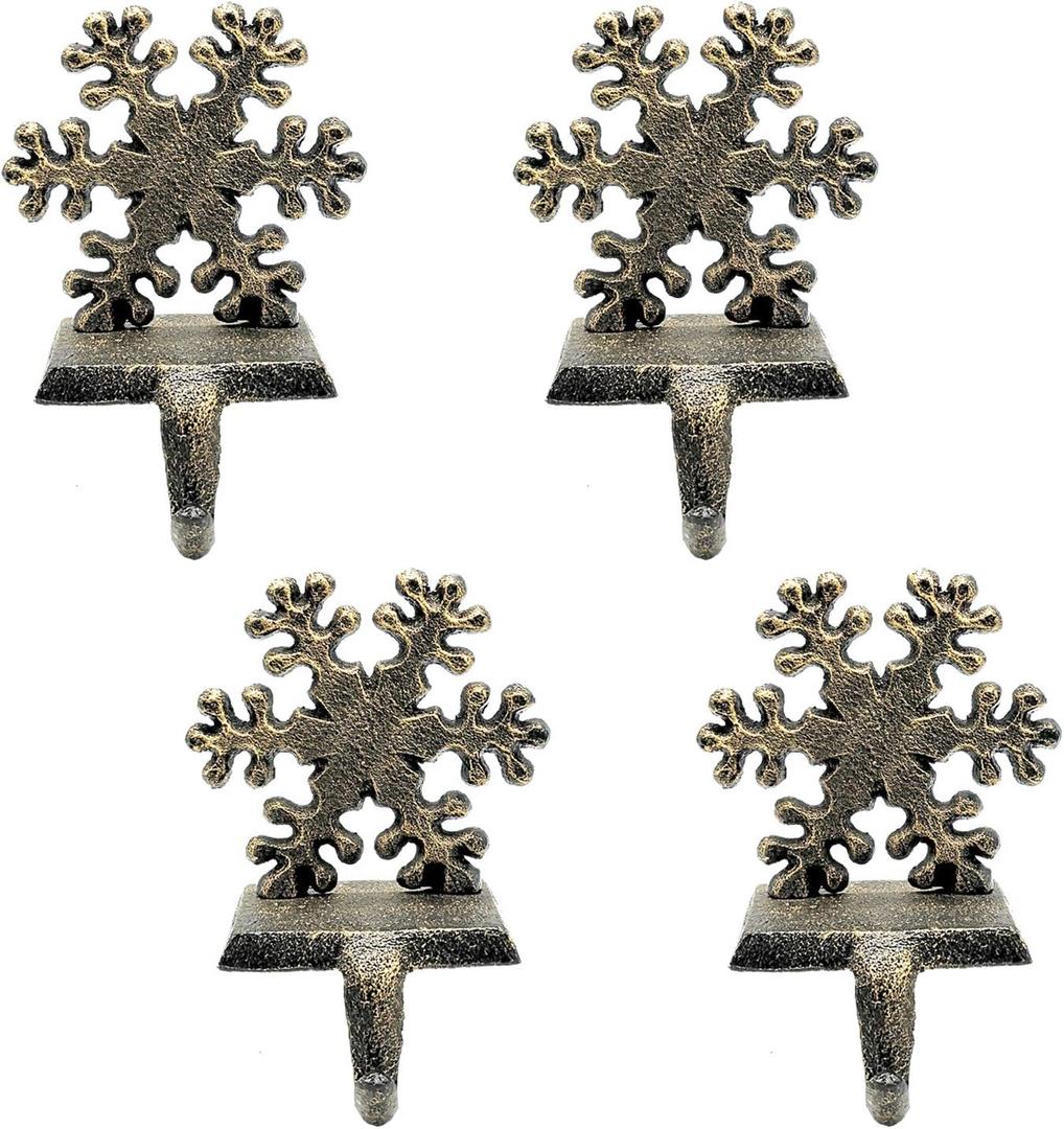 4 Pieces Snowflake Christmas Stocking Holder Christmas Hooks Skid Mantel Hooks Hanger for Fireplace Free Standing Christmas Decorations