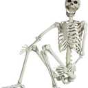 5.4Ft/165cm Posable Halloween Skeleton, Full Body Life Size Skeleton with Movable Joints for Indoor Outdoor Halloween Decorations, Spooky Party Props Decor