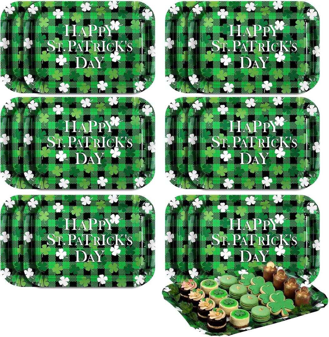 Yungyan 12 Pcs St. Patrick's Day Serving Trays 13 x 9 Inch Large Shamrock Food Trays Platters Paper Candy Dishes for St. Patrick's Day Party Wedding Engagement Party Serving Food Snack Cookies Dessert