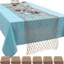 SATINIOR 6 Pcs Fish Net Party Decorations Fishing Net Table Runner 12x72'' Decorative Nautical Cotton Fishnet for Pirate Mermaid Hawaiian Ocean Beach Under the Sea Themed Party Decor (Linen)