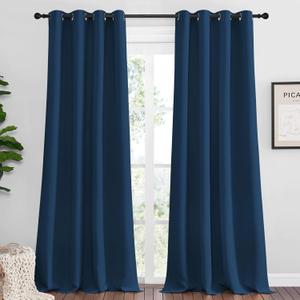 NICETOWN Moroccan Blue Blackout Curtains 90" Long for Office, Dining Room, Guest Room, Sound Reducing Heat and Cold Block Curtain Panels for Modern Room Decorative (55" Wide, 2 Pieces)