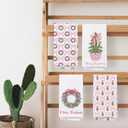 Chinoiserie Christmas Kitchen Towels, Pink Bow Coquette Christmas Tree Dish Towels for Kitchen Bathroom, Pink Christmas Hand Towels for Bathroom Kitchen, Grandmillennial Decor,Set of 4,16x24 Inches