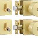 Goldenwarm Gold Exterior Door Knob with Deadbolt, Heavy Duty Front Door Knob and Deadbolt Set, Zinc-Alloy Brushed Gold Entry Door Lock Set - Single Cylinder 2 Pack