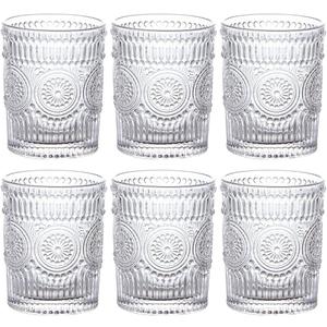 MDLUU 6-Pack Embossed Drinking Glasses, Romantic Glassware, Vintage Glass Tumblers for Juice, Beverages, Cocktail, Capacity 9oz/265ml (clear(6pcs/9oz))