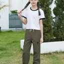 Betusline Girls 2 Piece Summer Outfits,Black Simplicity Cute Short Sleeve Crop Tops + Green Cargo Jogger Pants Clothes,7-8 Years 