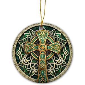 SunSky Gallery Saint Patricks Day Ornament | Irish Trinity Celtic Cross Christmas Ornament, Irish Blessing Prayer, Christian Ireland Gift (Celtic Cross Vintage)