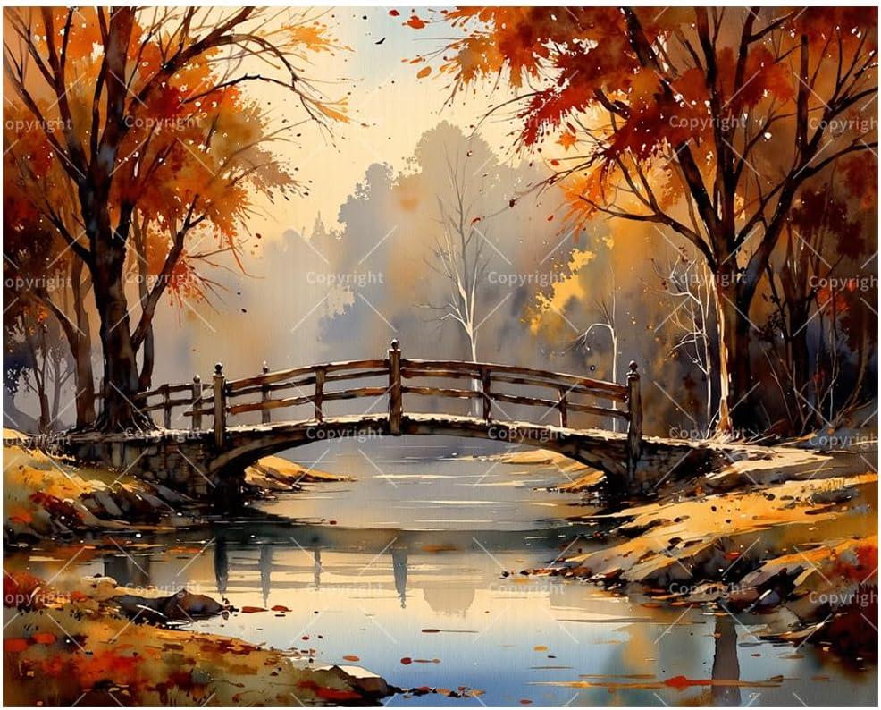 Golden Fall Scene Paint by Numbers Kit for Adults - DIY Landscape Painting on Canvas, Acrylic Paint Set, Suitable for Beginners, Art for Home Decoration or Gifts(16X20IN Framed)
