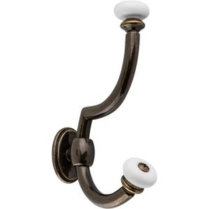 UNIQANTIQ HARDWARE SUPPLY Antique Brass Finished with Ceramic Ball Hat and Coat Hall Tree Hook | Double Coat Hook | Hall Tree, Rack Mount Vintage Coat Hooks for Hanging Garment | CH3-DAB (1)