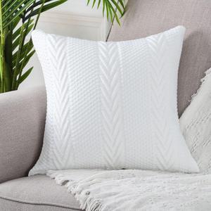 MANDIOO Cotton Knitted Decorative Throw Pillow Covers Soft Cozy Outdoor Cushion Cases Luxury Modern Pillowcases for Couch Sofa Bed 16x16 Inches White