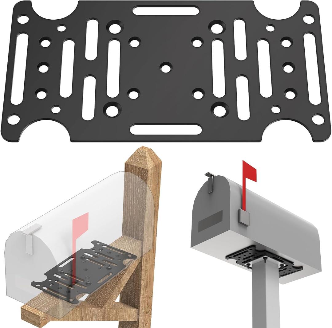 Universal Mailbox Mounting Bracket, Black Steel, Post Mount, 4mm Thick, Fits Most Sizes, Bottom Mount, Includes Hardware