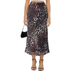 Women's Y2k Mesh Midi Skirt Elastic High Waisted Floral Print Bodycon Mermaid Long Skirts for Women
, Size L
